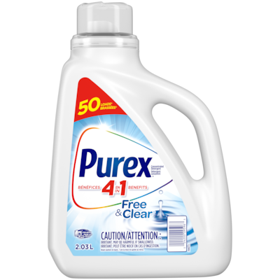 Purex Free & Clear 4 in 1 Hypoallergenic Concentrated Liquid Laundry Detergent, 50 Loads 2.03 l, $0.54/100ml