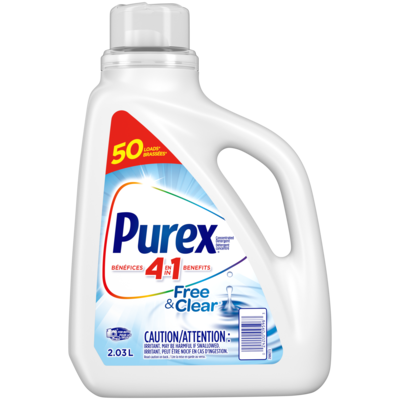 Purex Hypoallergénique détergent à lessive liquide concentré, pur & clair, 50 brassées 2.03 l, 0,30 $/100ml