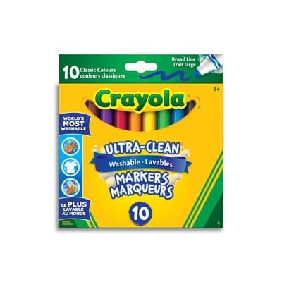 Crayola Marqueurs lavables Ultra-Clean MC pointe large, 10 couleurs classiques 1 ea, 8,00 $/1ch