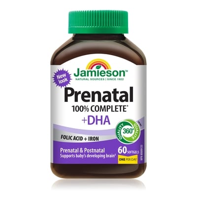 Jamieson 100% Complete Prenatal Multivitamin Softgels with DHA 60 ea, $0.45/1ea