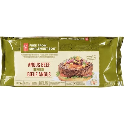 President's Choice Free From Angus Beef Burger 1.02 kg, $1.86/100g