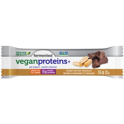 Genuine Health Fermented Vegan Proteins+ Bar, Peanut Butter Chocolate 55 g, $7.80/100g