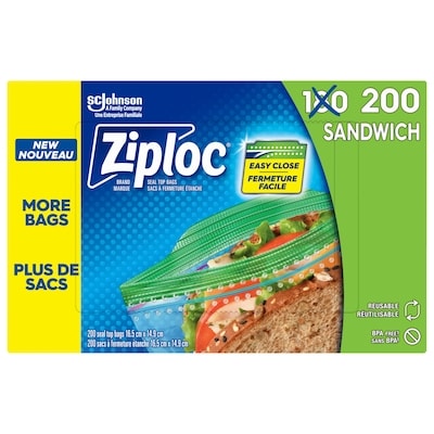 Ziploc Sacs à sandwich Emballage de 200 180 ea, 0,05 $/1ch