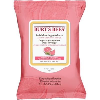 Burt’s Bees Lingettes nettoyantes pour le visage au pamplemousse rose 30 ea, 0,33 $/1ch