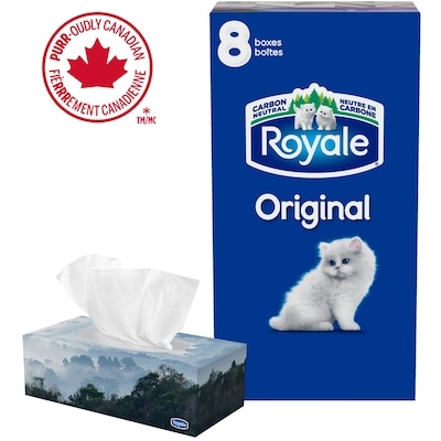 Royale Original 2 Ply Facial Tissue, 8 Tissue Boxes, 100 Tissues per box 8x1.0 ea, $0.01/1ea