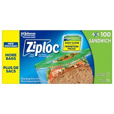Ziploc Sacs à sandwich Emballage de 100 90 ea, 0,05 $/1ch