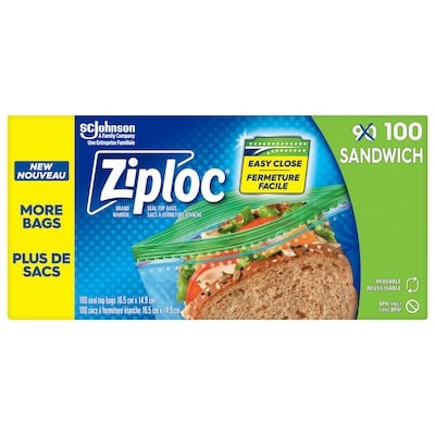 Ziploc Sacs à sandwich Emballage de 100 90 ea, 0,07 $/1ch