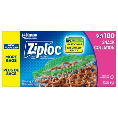 Ziploc Sacs à collation Emballage de 100 90 ea, 0,08 $/1ch