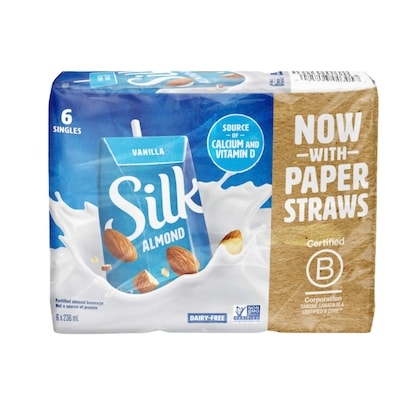 Silk Almond Beverage, Vanilla Flavour, Dairy-Free 6x236.0 ml, $0.67/100ml
