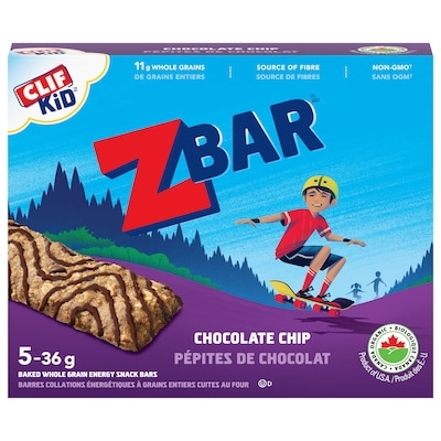 Clif ZBAR barres énergétiques biologiques, pépites de chocolat (emballage de 5) 180.02 g, 4,44 $/100g