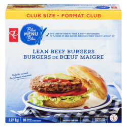 PC Blue Menu Lean Beef Burgers 2.27 kg, $1.98/100g