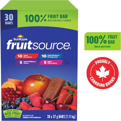 SunRype Fruitsource 100% Fruit Bar Variety Pack 1.11 kg, $2.25/100g