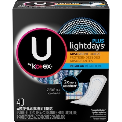 U by Kotex Protège-dessous emballés Balance, longueur régulière, 40 unités. 40 ea, 0,17 $/1ch