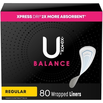 U by Kotex Balance Wrapped Panty Liners, Regular Length, 80 Count 80 ea, $0.15/1ea