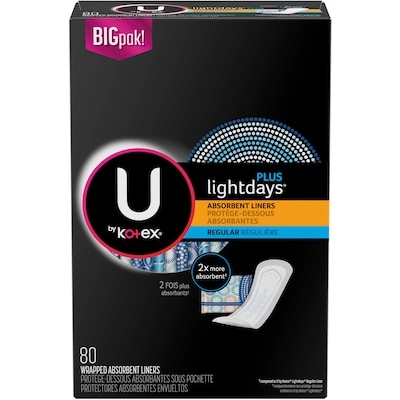 U by Kotex Protège-dessous emballés Balance, longueur régulière, 80 unités. 80 ea, 0,13 $/1ch