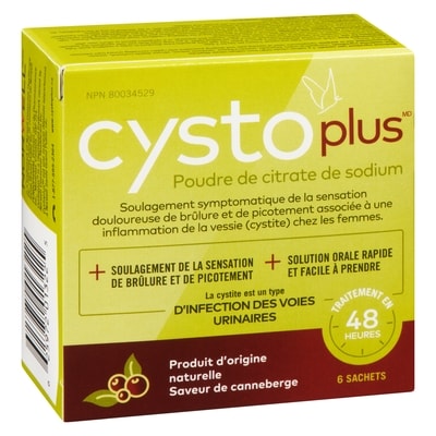Cystoplus Poudre de Citrate de Sodium Saveur de Canneberge 6 Sachets 6x5.6 g, 66,93 $/100g