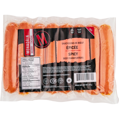 Kosher Mehadrin Hot-dogs épicés 375 g, 2,66 $/100g