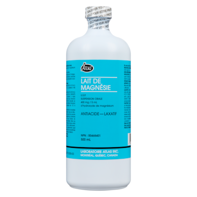Atlas Lait de magnésie antiacide – laxatif 500 ml, 1,20 $/100ml