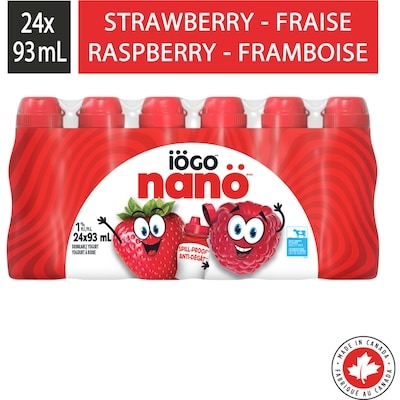 IÖGO Nanö Yogourt À Boire Fraise Et Framboise 1 % 24 X 93 Ml 24x93.0 ml, 0,69 $/100ml