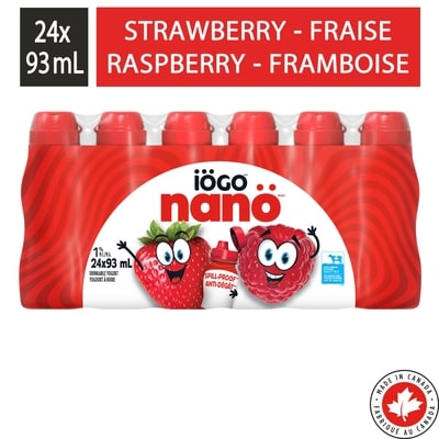 IÖGO Nanö yogourt à boire framboise et fraise 1 % 24x93.0 ml, 0,74 $/100ml