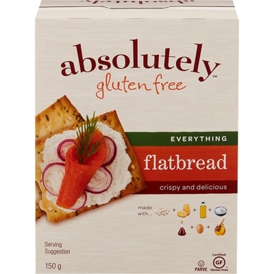 Absolute Gluten Free Flatbreads, Everything 150 g, $5.66/100g