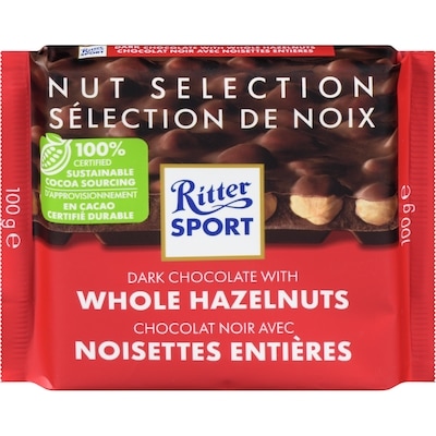 Ritter Sport Chocolate, Dark with Whole Hazelnuts 100 g, $4.49/100g