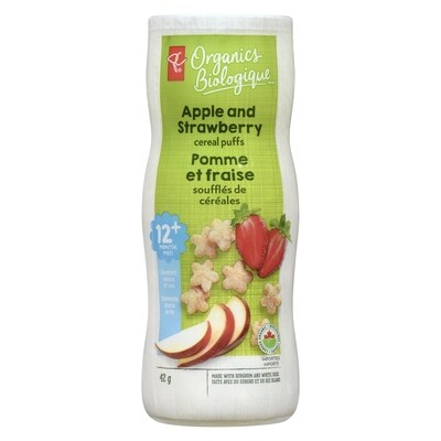 PC Organics Apple And Strawberry Cereal Puffs 42 g, $10.69/100g