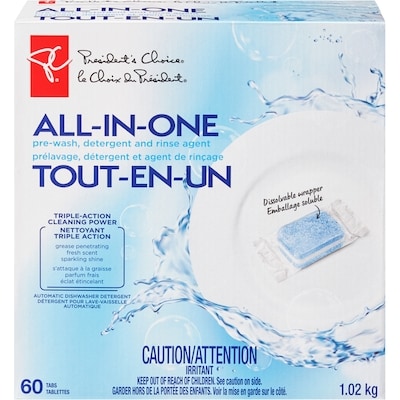 President's Choice All in One Automatic Dishwasher Detergent 60 ea, $0.25/1ea