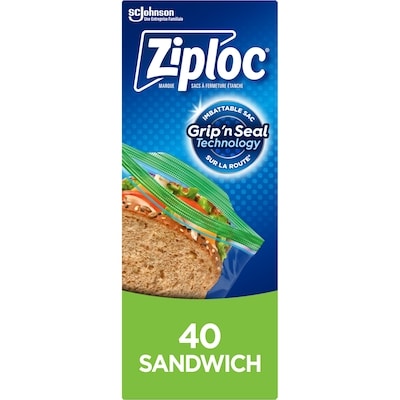 Ziploc Sacs à sandwich Emballage de 50 40 ea, 0,14 $/1ch