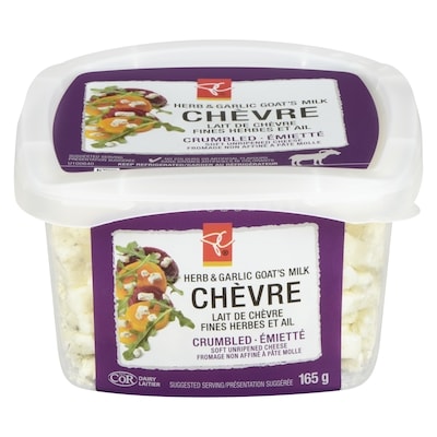 President's Choice Garlic & Herb Crumbled Goat's Milk Chèvre 165 g, $5.15/100g