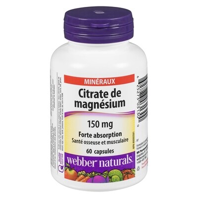Webber Naturals WebberNaturals Minéraux Citrate de Magnésium 150 mg 60 Capsules 60 ea, 0,12 $/1ch