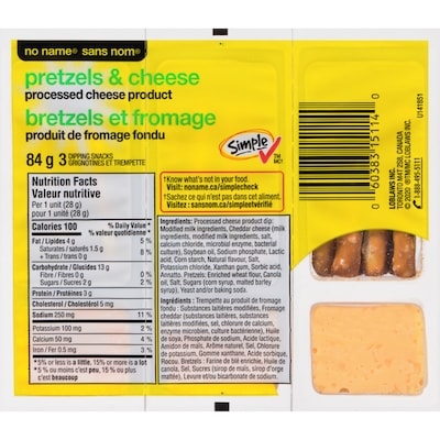 No Name Pretzels and Cheese, Processed Cheese Product 3x28.0 g, $2.38/100g