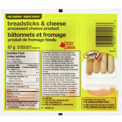 No Name Breadsticks and Cheese, Processed Cheese Product 3x29.0 g, $1.94/100g