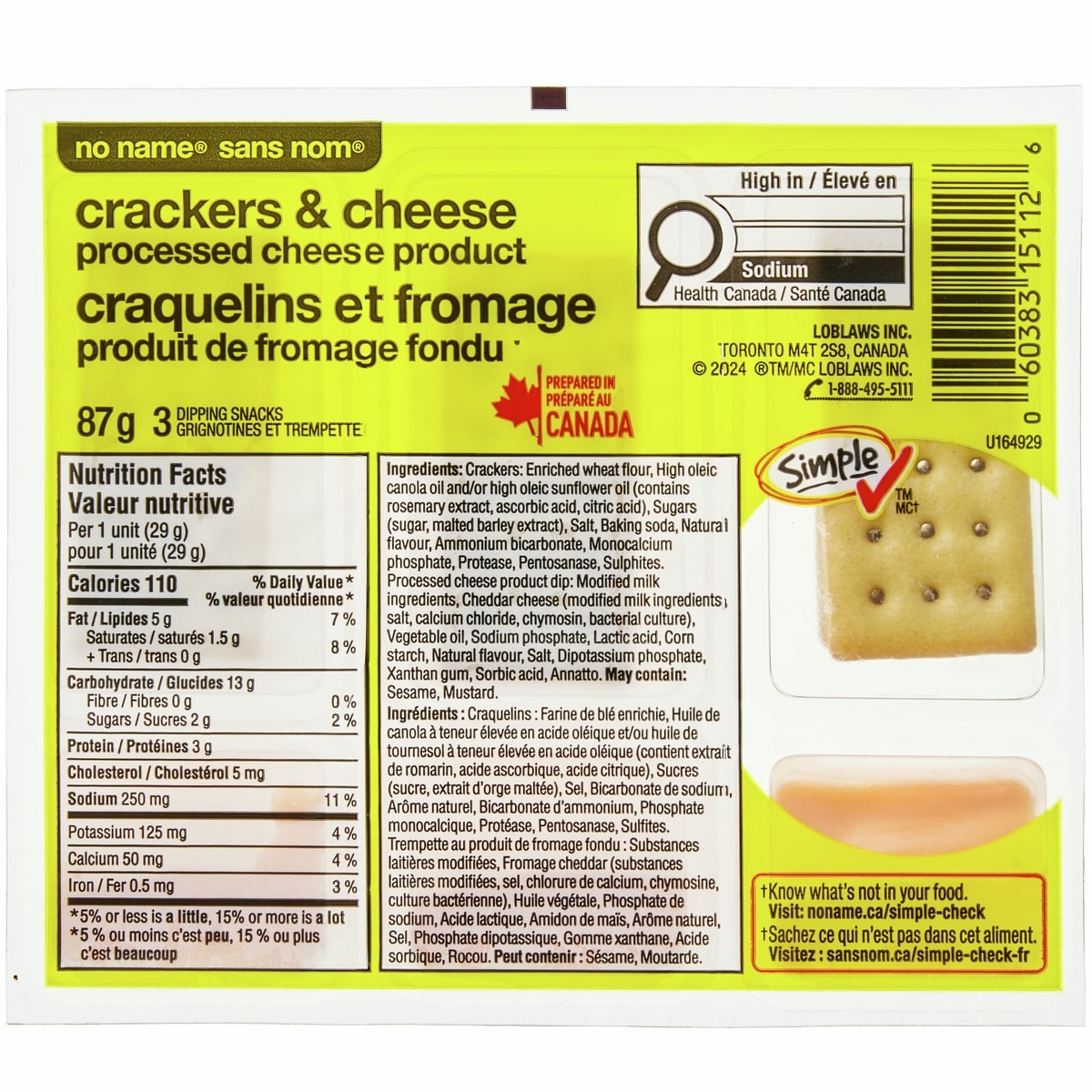 No Name Breadsticks and Cheese, Processed Cheese Product