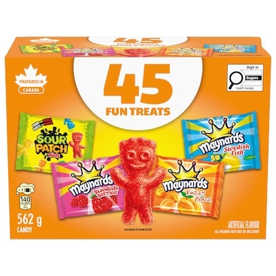 Maynards Assorted Gummy Candy (Pack of 45), Sour Patch Kids, Fuzzy Peach, Swedish Berries, Swedish Fish 562 g, $1.96/100g