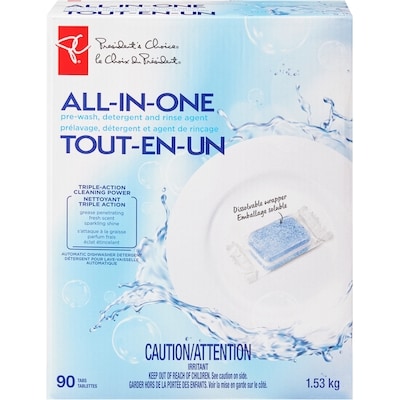 President's Choice All in One Automatic Dishwasher Detergent 90 ea, $0.18/1ea