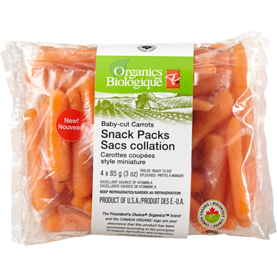 PC Biologique sacs collation de carottes coupées style miniature 340 g, 1,18 $/100g