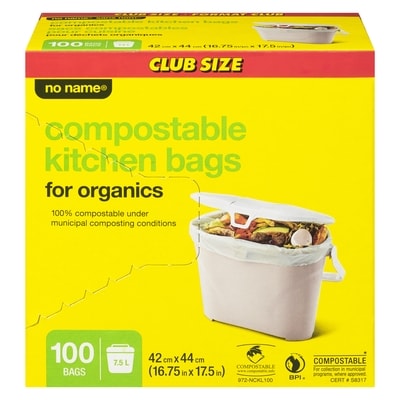 No Name Compostable Kitchen Bags for Organics Club Size 100 ea, $0.18/1ea