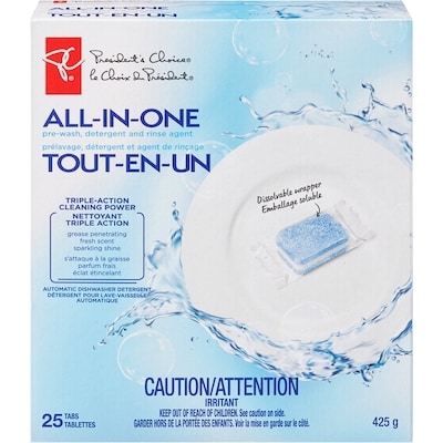 President's Choice All in One Automatic Dishwasher Detergent 25 ea, $0.52/1ea