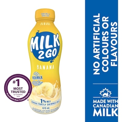 Milk 2 Go 1% Banana Partly Skimmed Milk 473 ml, $0.46/100ml