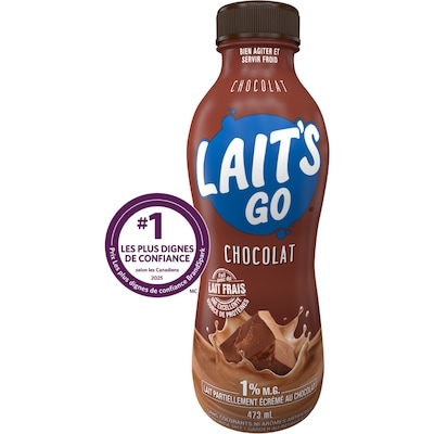 Lait partiellement écrémé au chocolat réduit en sucre 1 %