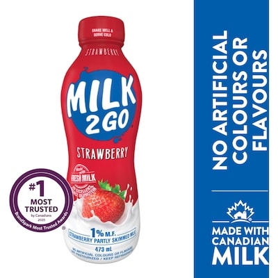 Milk 2 Go 1% Strawberry Partly Skimmed Milk 473 ml, $0.59/100ml