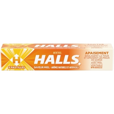 Halls saveur Miel, pastilles pour la gorge, soulagement des maux de gorge, 9 unités 9 ea, 0,21 $/1ch