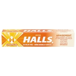 Halls saveur Miel, pastilles pour la gorge, soulagement des maux de gorge, 9 unités 9 ea, 0,22 $/1ch