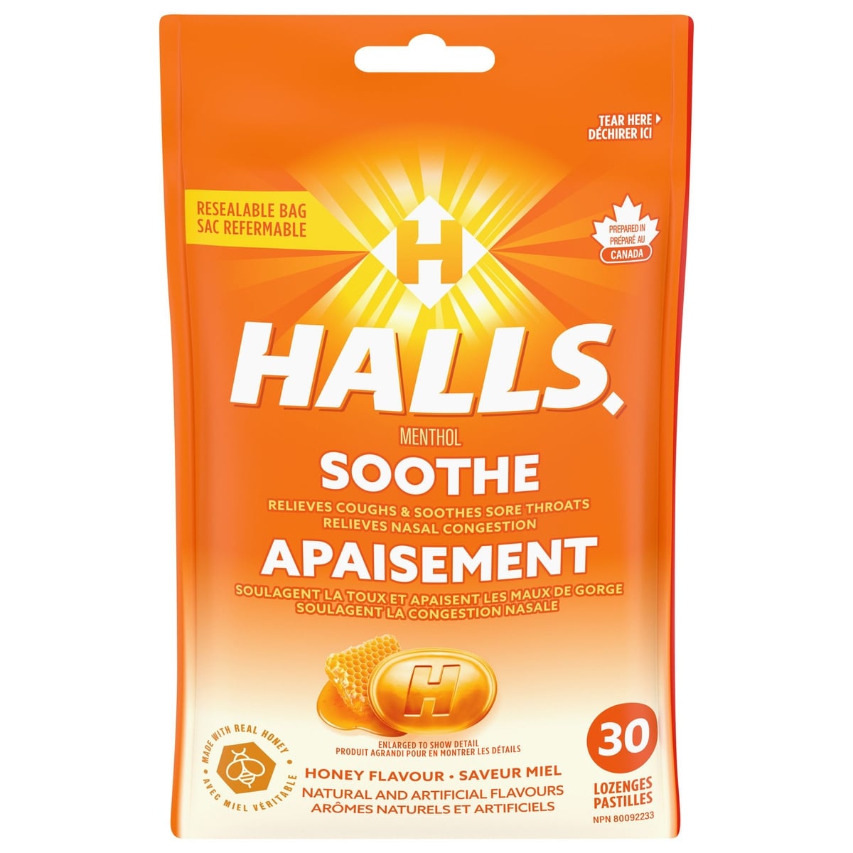 Halls Menthol Miel Cough Drops 30 ea, 0,13 $/1ch