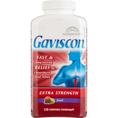 Gaviscon Comprimés à action moussante reflux acide et brûlures d’estomac formule extra-forte 120 ea, 0,29 $/1ch