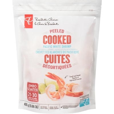 le Choix du Président Crevettes Blanches Géantes Du Pacifique D'Aquaculture Responsable Cuites Et Décortiquées 400 g, 4,00 $/100g