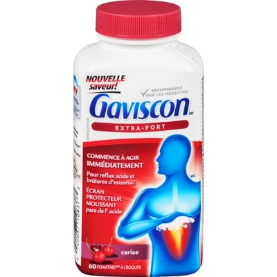Gaviscon Comprimés extra-forts à saveur de cerise 60 ea, 0,32 $/1ch