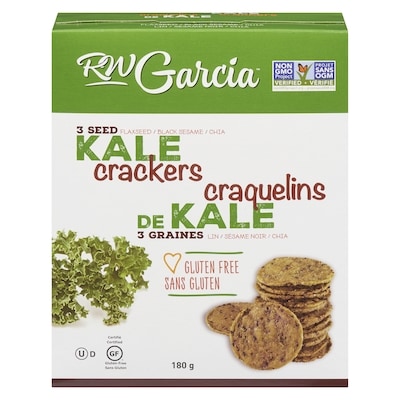 RW Garcia 3 Seed Kale Crackers 180 g, $4.44/100g