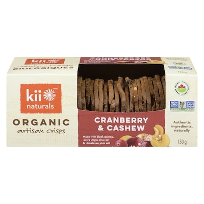 Kii Naturals Craquelins biologiques canneberges et noix de cajou 150 g, 4,66 $/100g